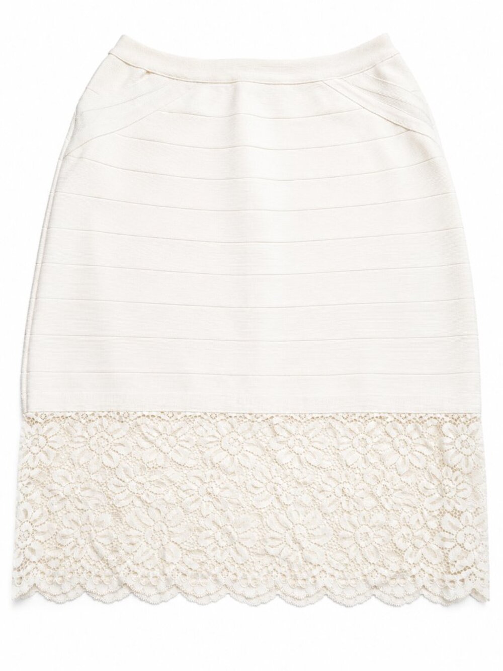 Elegant Ivory Knit Skirt With Lace | BeBe | Size L | For Women